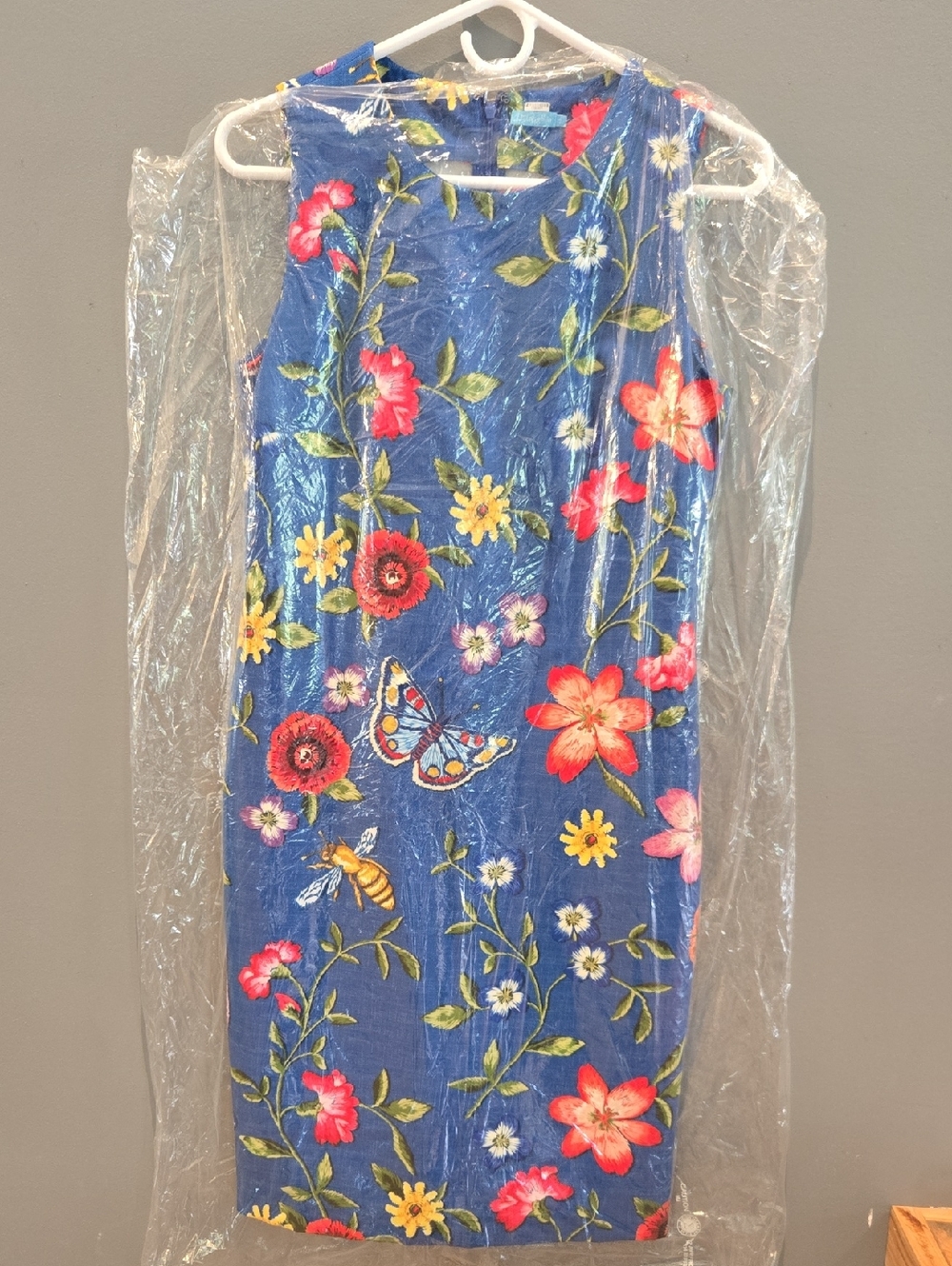 J. McLaughlin Blue Floral & Butterfly Sleeveless Dress